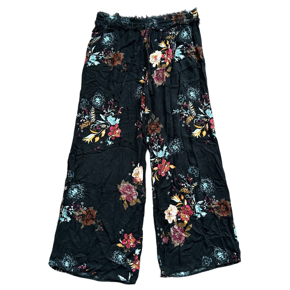American Rag Cie Black Orange Blue Floral Wide Leg Pants Size Medium